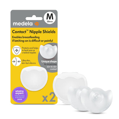 Medela Contact Nipple Shields 20 mm ("M") con Estuche Portátil, Pezoneras de Silicona Ultrafina y Suave, Sin BPA, Ideal para Pezones Agrietados o Planos, Incluye 2 Unidades, Disponibles en Más Tallas