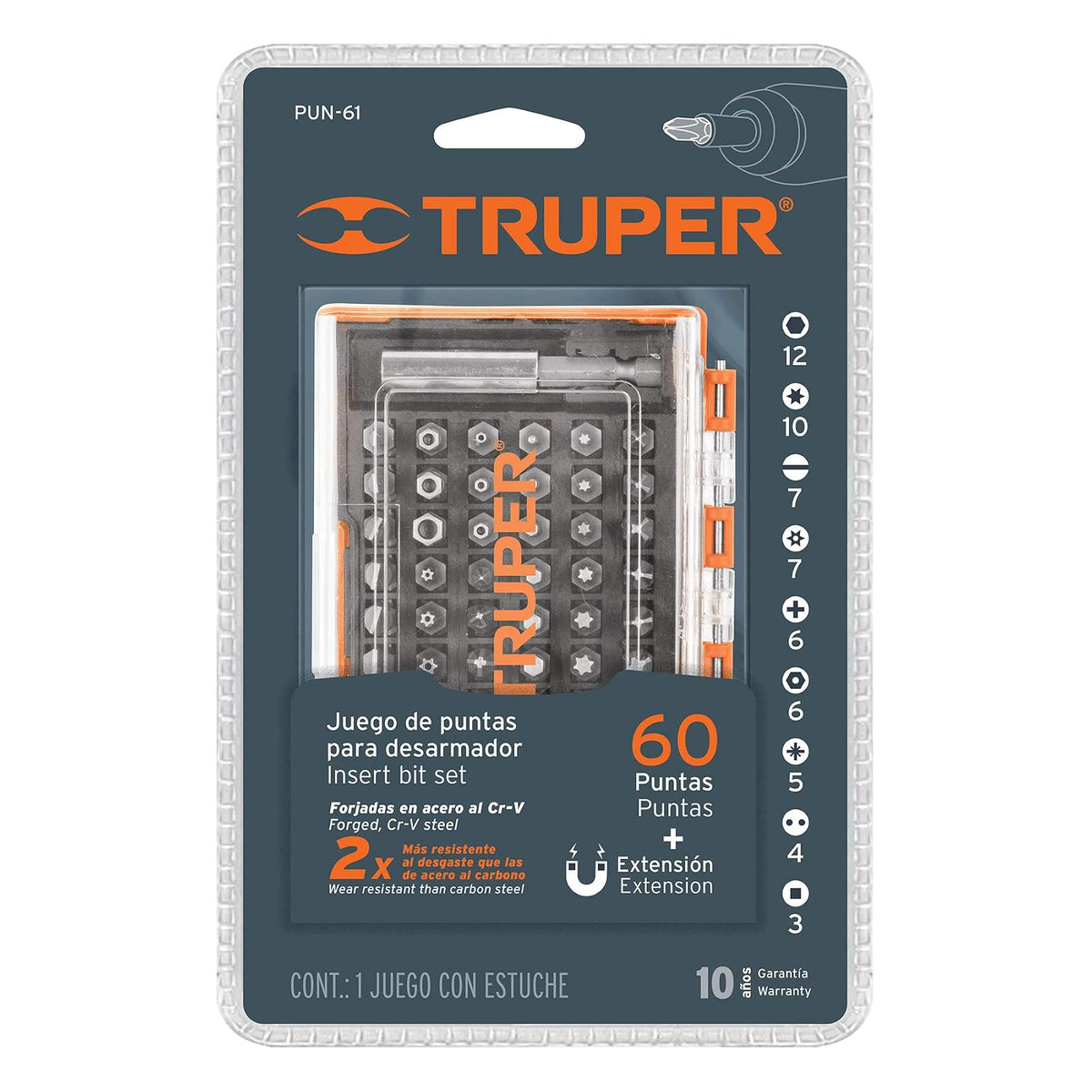 Truper PUN-61 Juego de 61 puntas largo 1", color, pack of/paquete de 1