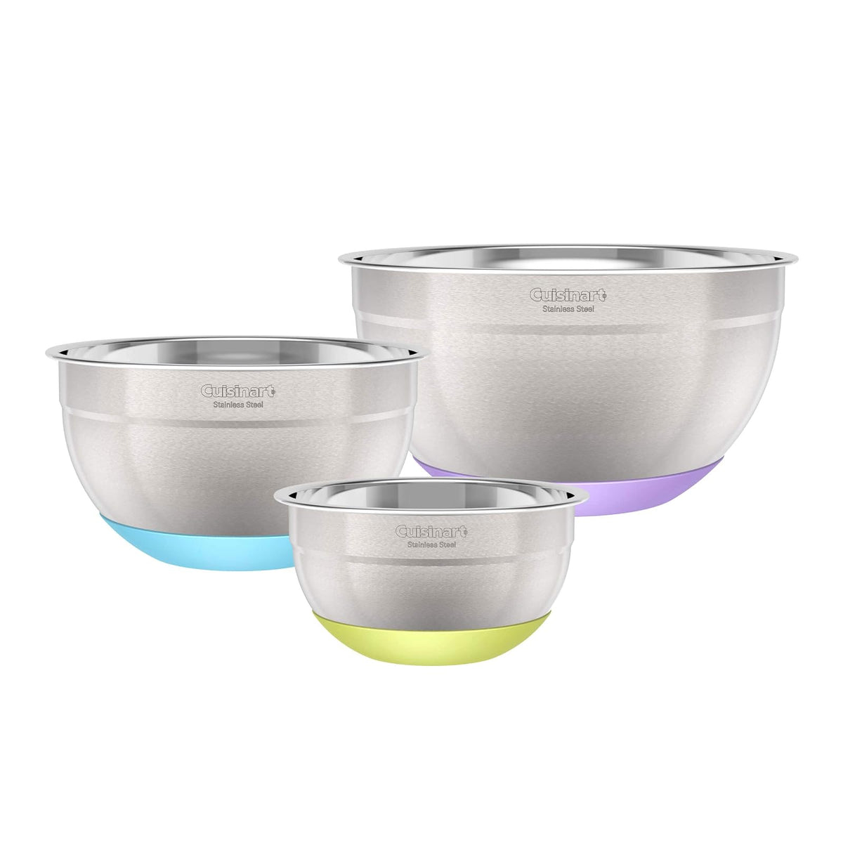 Cuisinart - Cuencos para mezclar de acero inoxidable de 3 piezas con base antideslizante, 1.5qt, 3qt y 5qt