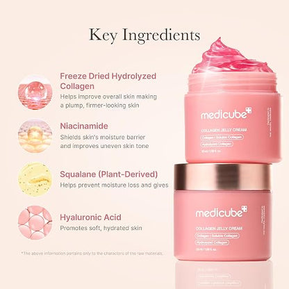 MEDICUBE Collagen Jelly Cream, Crema Facial en Gel con Colágeno Soluble e Hidrolizado, Hidratación y Efecto Glow para Piel con Apariencia Firme y Suave, 50 ml