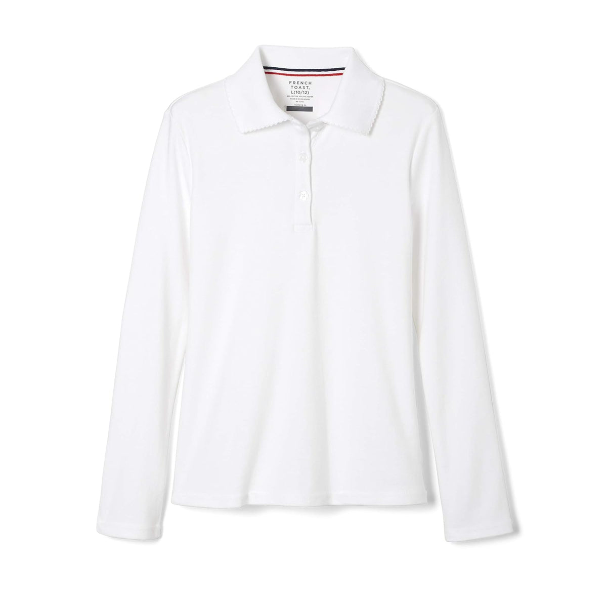 French Toast Girls' Long Sleeve Interlock Polo with Picot Collar