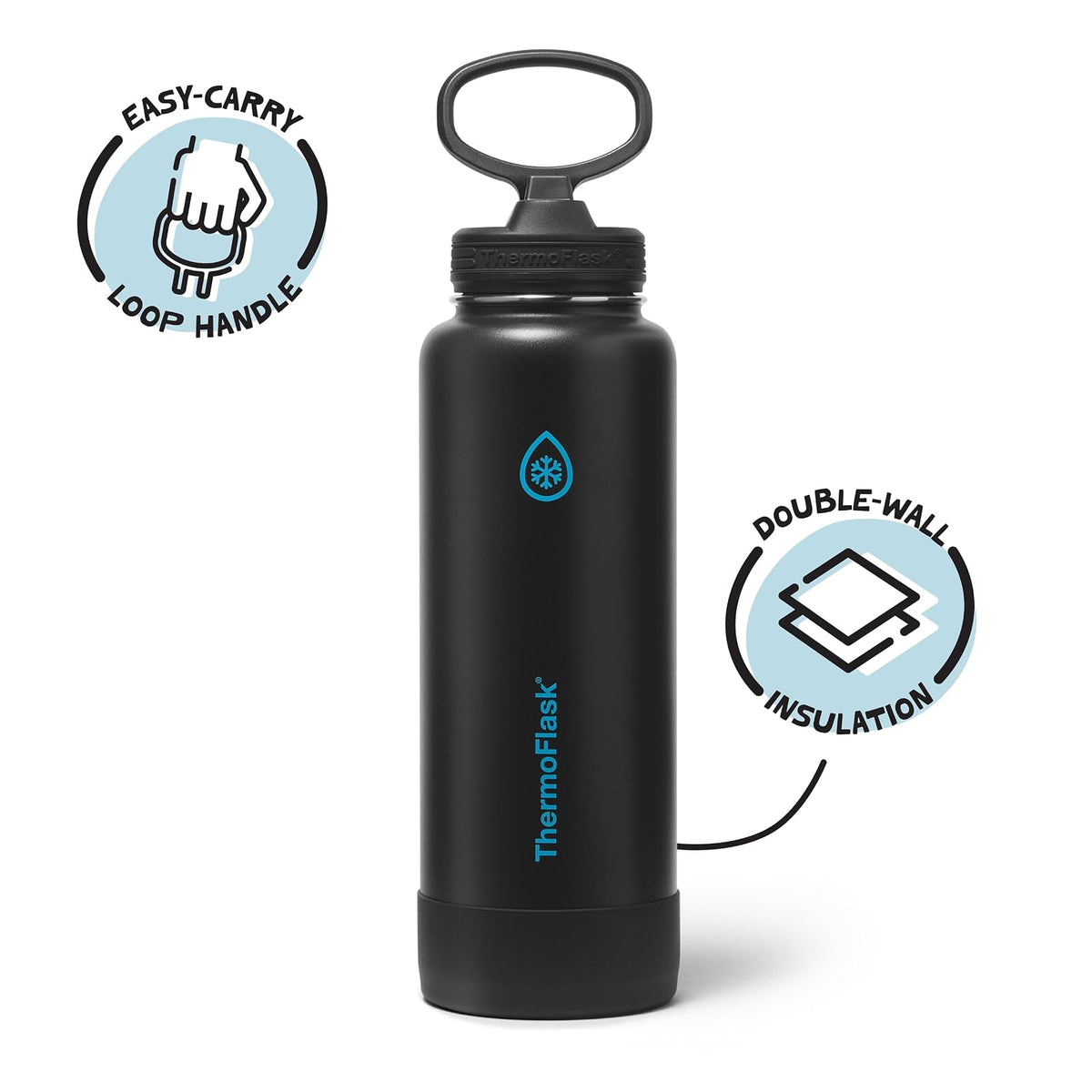ThermoFlask - Botella de agua de acero inoxidable aislada al aspiradora de doble pared de 40 onzas con tapa de popote, eclipse eléctrico