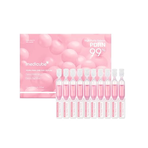 MEDICUBE PDRN Pink One Day Serum, 10 Ampolletas Faciales Monodosis con PDRN de Salmón, Colágeno, Glutatión y Elastina, Hidratación y Luminosidad, 1.5 ml c/u