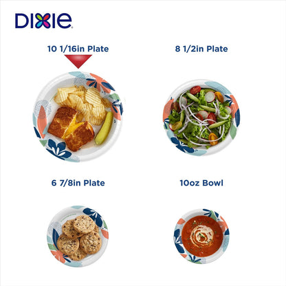 Dixie Paper Plates, 10 1/16 inch, Dinner Size Printed Disposable Plate, 86 count (1 pack of 86 Plates), Packaging and Design May Vary