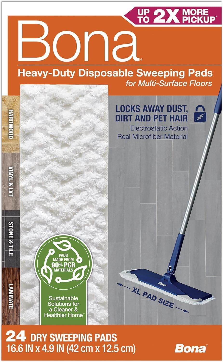 Bona - almohadillas para orejas de barrido para suelos de múltiples superficies – 24 recambios – almohadillas para orejas de microfibra XL resistentes y desechables, que eliminan el polvo, la suciedad