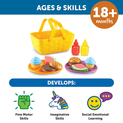 Learning Resources Set de Picnic, Comida de Juguetes, Juego de Alimentos,Juguetes de Cocina,Juguete de imitación, comidita de Juguete, Alimentos de Juguete