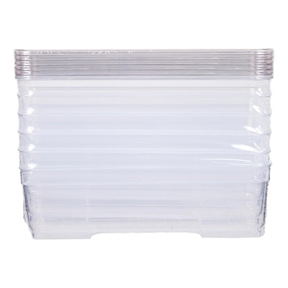 AB Designs Paquete de basura, [6] cajas de almacenamiento organizadoras largas para el hogar con tapas, translúcidas transparentes