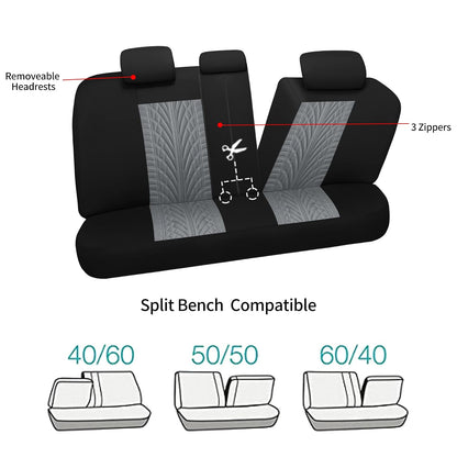 VarCozy Juego Completo de Fundas de Asiento para Automóvil, Banco Delantero y Trasero, Tela Universal, Compatible con Airbag, Negro y Gris (VC-01-B1)