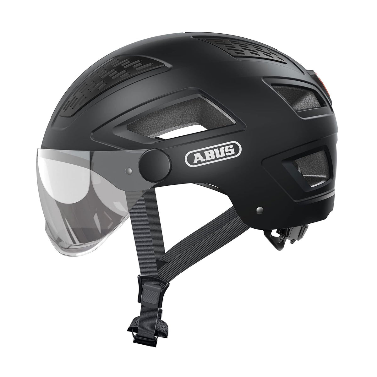 ABUS Stadthelm Hyban 2.0 Ace - Fahrradhelm mit Visier, Licht und ABS-Hartschale - für Damen und Herren - L (56-61 cm​) - Negro (velvet black)