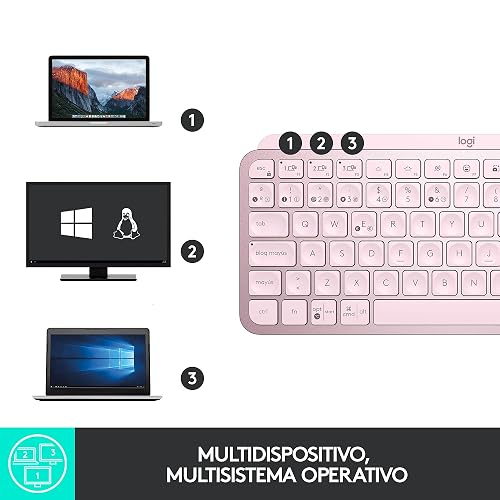 Logitech MX Keys Mini Teclado Inalámbrico Minimalista Iluminado, Compacto, Bluetooth, Retroiluminado, USB-C, Compatible con Apple macOS, iOS, Windows, Linux, Android, de Metal - Rosa