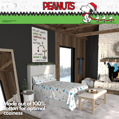 Franco Peanuts Snoopy - Juego de sábanas de Franela súper Suave de 100% algodón, tamaño Queen, (Producto con Licencia Oficial)