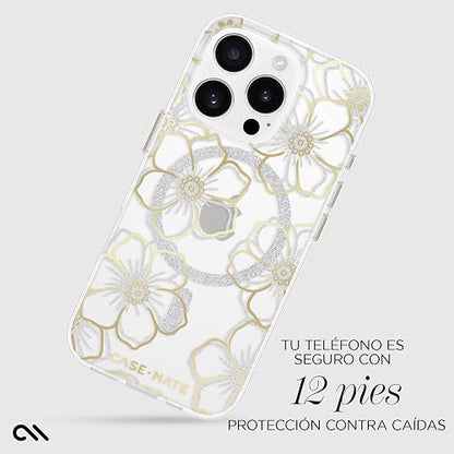 Case-Mate Funda magnética para iPhone 16 Pro Compatible con MagSafe, protección contra caídas de 12 pies - Floral Gems