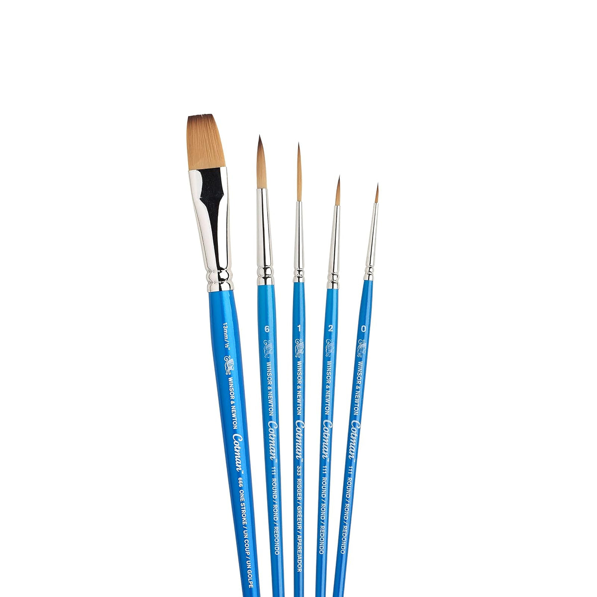 Winsor & Newton Cotman - set de 5 pinceles Cotman incluye: Serie 111 n°0, nº2, nº6, Serie 333 nº1 y Serie 666 13mm