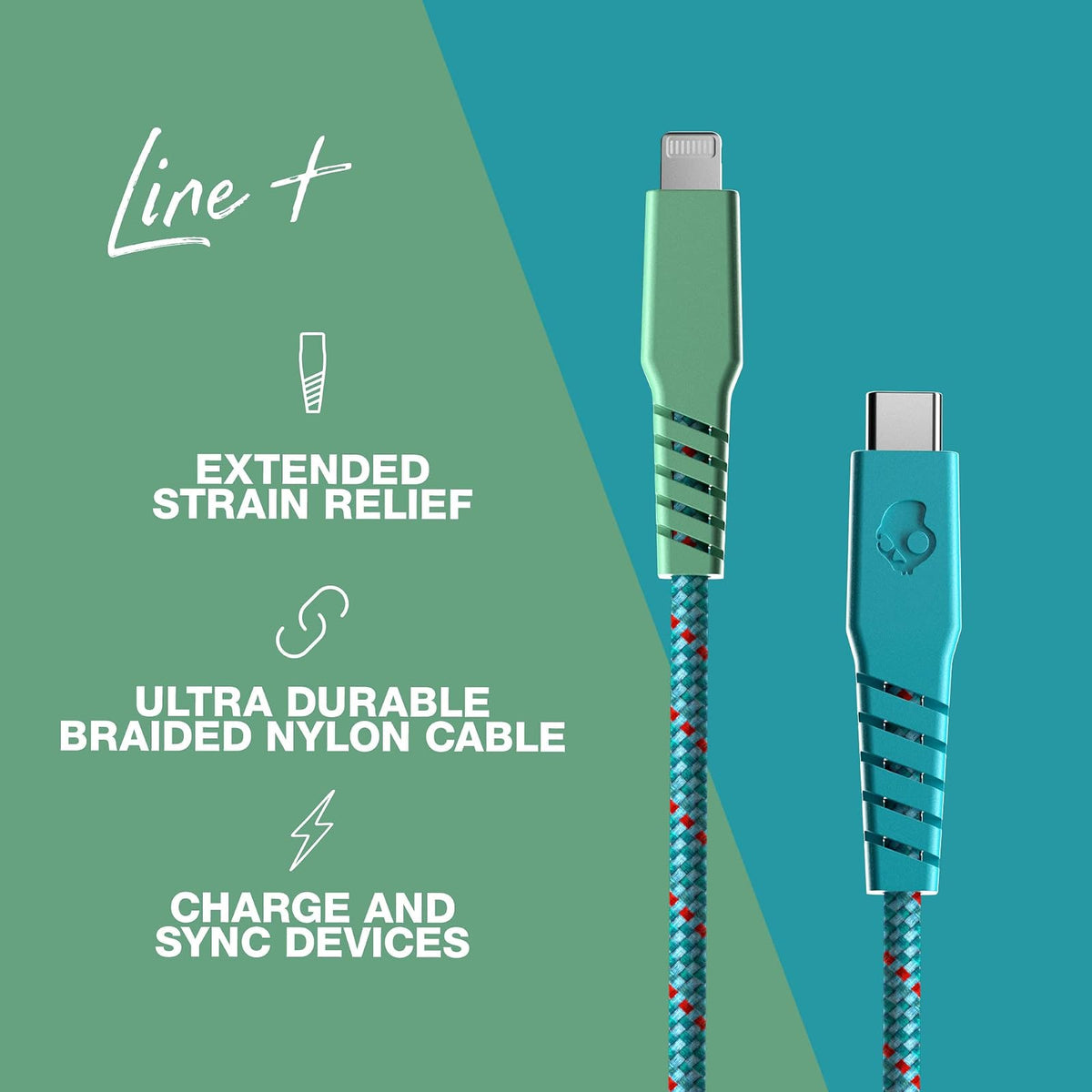 Skullcandy Line+ Cable Lightning trenzado de 20 W USB C a Lightning Cable cargador y cable de sincronización con carga rápida para iPhone/Pro/Max, 6 pies - 90 s Vacation