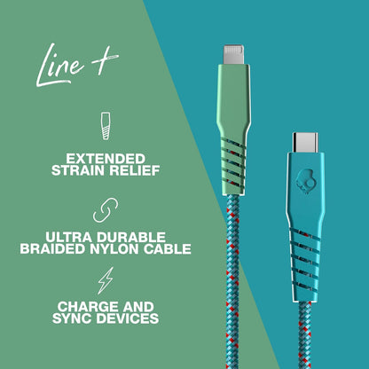 Skullcandy Line+ Cable Lightning trenzado de 20 W USB C a Lightning Cable cargador y cable de sincronización con carga rápida para iPhone/Pro/Max, 6 pies - 90 s Vacation