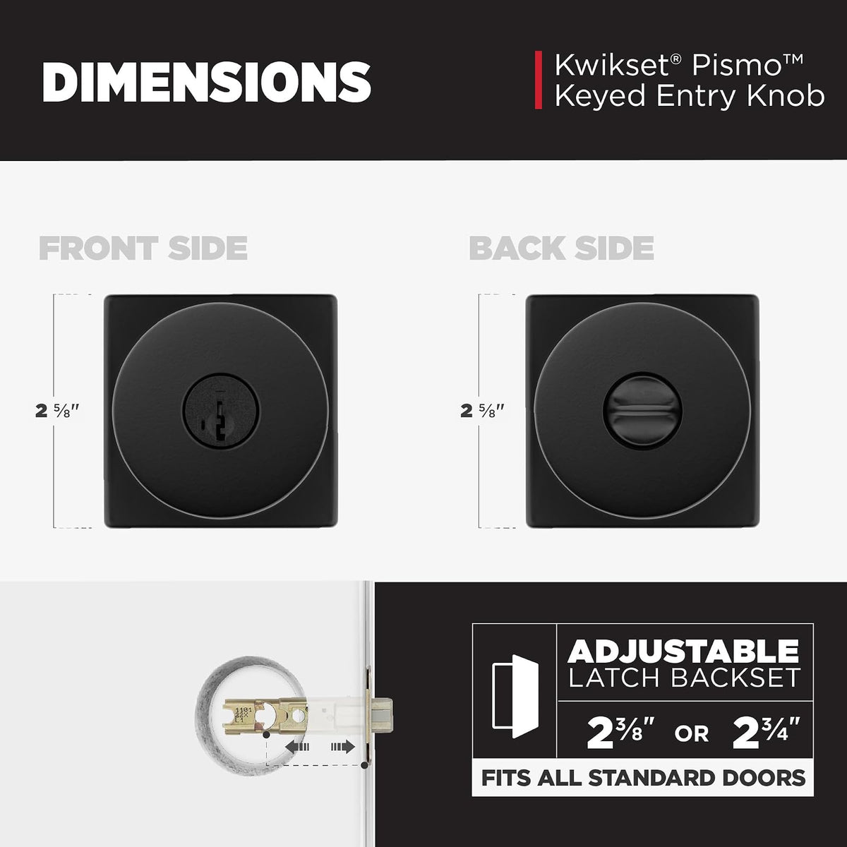 Kwikset Pismo - perilla para puerta de entrada con cerradura y llave, mango con llave segura exterior, entrada frontal y recámara, negro mate, resistente a las púas SmartKey Rekey Security y Microban,