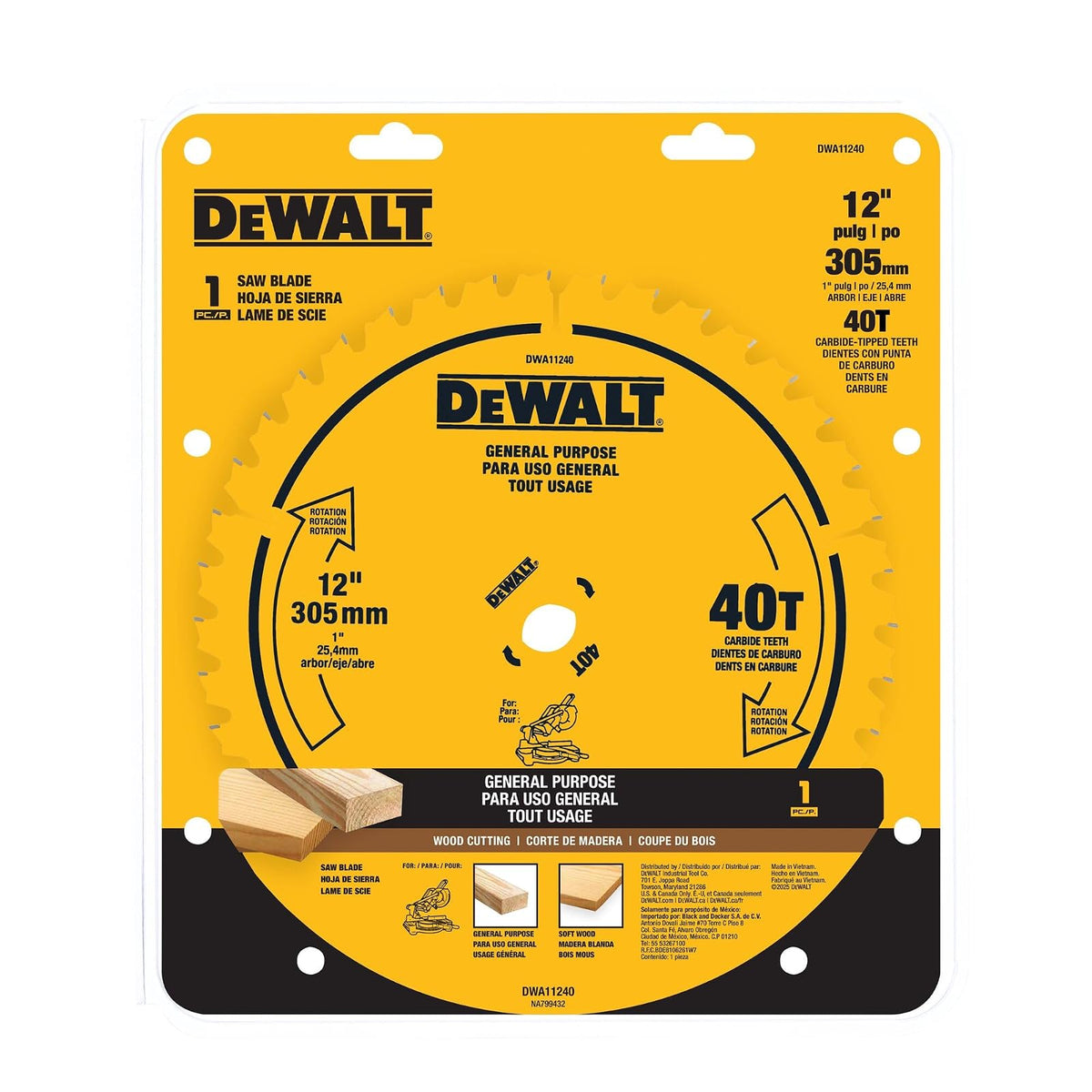 DEWALT 12 pulgadas. Hoja de sierra de uso general 40T (DWA11240)