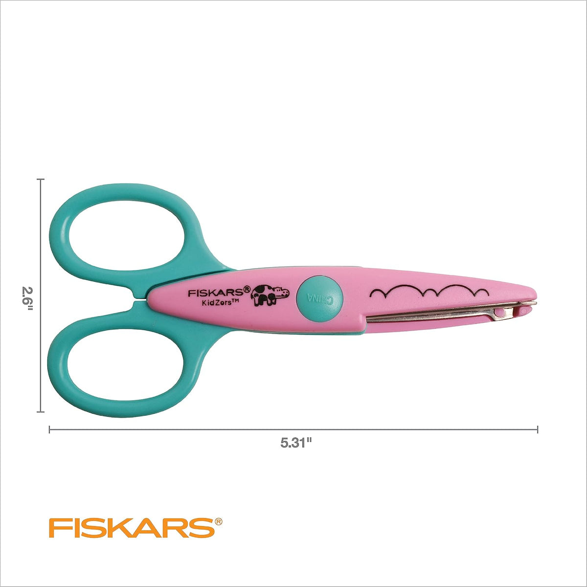 Fiskars - Tijeras decorativas para manualidades de 4 a 7 años, tijeras de manualidades para niños, diseño de zoológico con bordes en zigzag, paquete de 3
