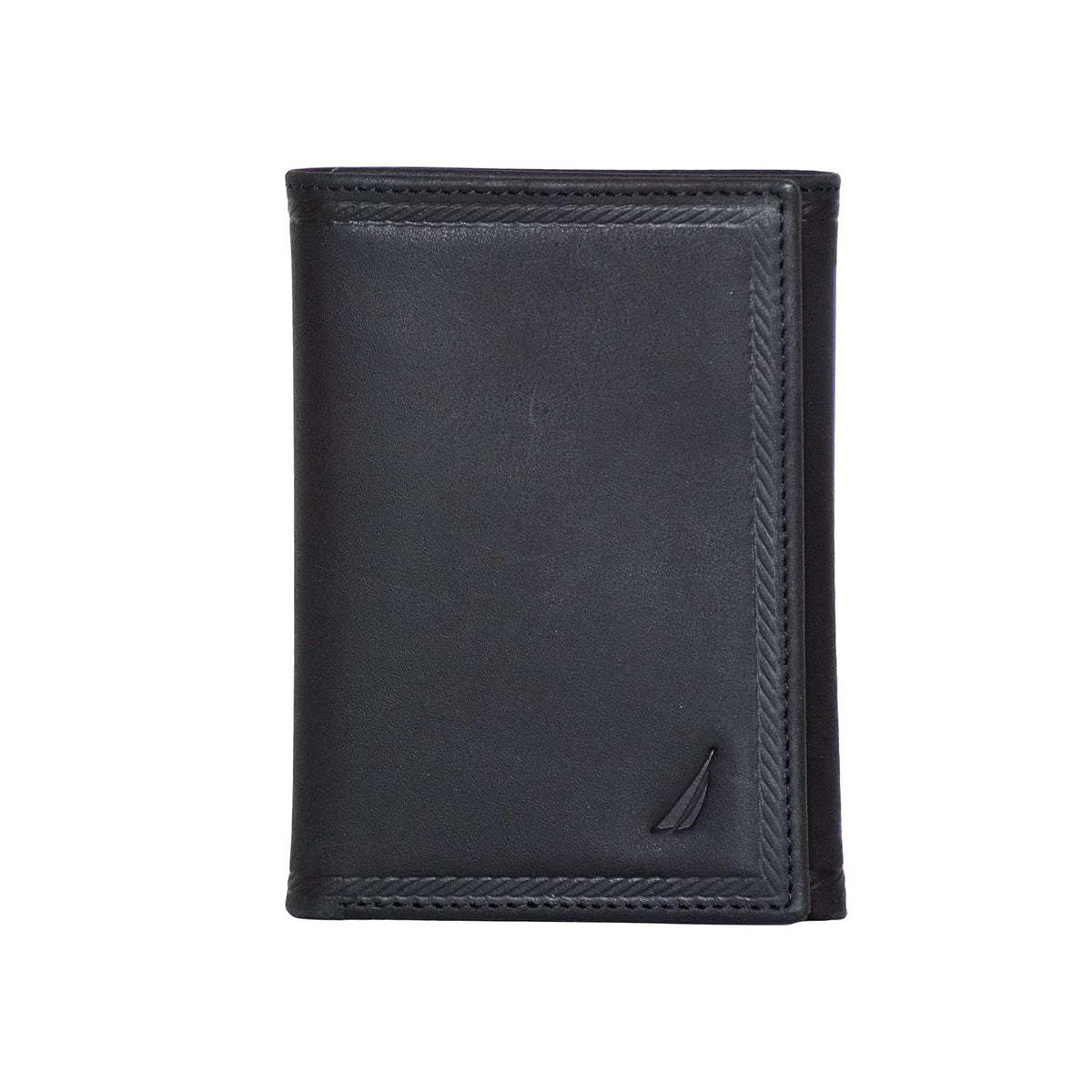 Nautica - portafolios clásica de piel triple RFID para hombre (disponible en grano liso o guijarro) - Talla Única - piel grabado en relieve - Negro