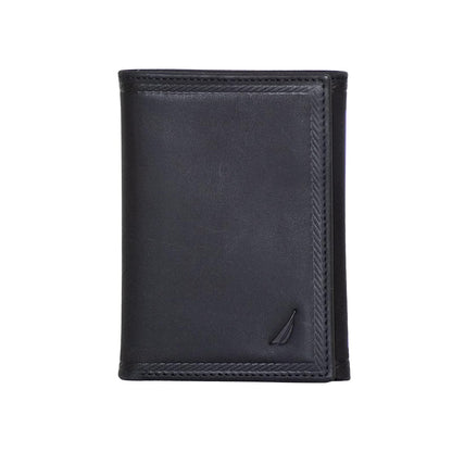 Nautica - portafolios clásica de piel triple RFID para hombre (disponible en grano liso o guijarro) - Talla Única - piel grabado en relieve - Negro