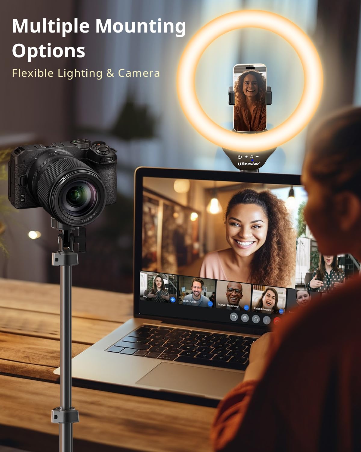 UBeesize 12’’ Ring Light with Tripod, Selfie Ring Light with 62’’ Tripod Stand, Light Ring for Video Recording＆Live Streaming(Youtube, Instagram, TIK Tok), Compatible with Phones, Cameras and Webcams