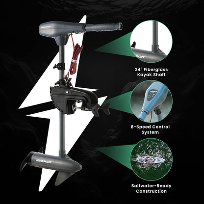 Newport Vessels Kayak Series - Motor eléctrico de arrastre de agua salada con indicador de batería LED (eje de 24 pulgadas)
