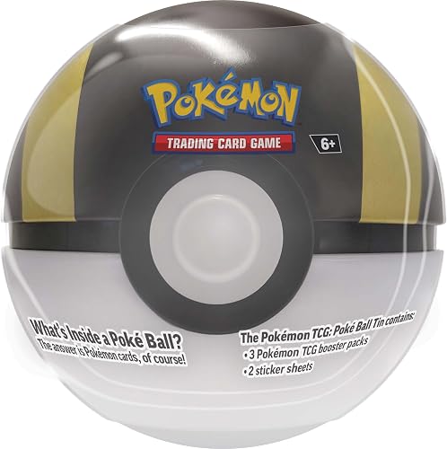 Pokémon TCG Q4 Poke Ball Latas | 7.62 cm x 2.54 cm x 0.1 cm, incluye 3 paquetes de refuerzo, 2 hojas de pegatinas