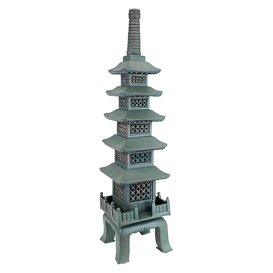Design Toscano The Nara Temple Pagoda Asian Decor Garden Statue, Large 28 Inch, Polyresin, Verdigris Green Bronze