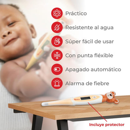 Wellpro Termómetro Pediátrico Digital Diseño de Osito, Anatómico creado especialmente para Bebés y Niños, Lectura Rápida en 30 Segundos, Diseño práctico