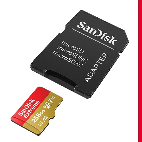 SanDisk Tarjeta microSDXC Extreme de 256 GB + Adaptador SD + RescuePRO Deluxe, hasta 190 MB/s, con A2 App Performance, UHS-I, Clase 10, U3, V30