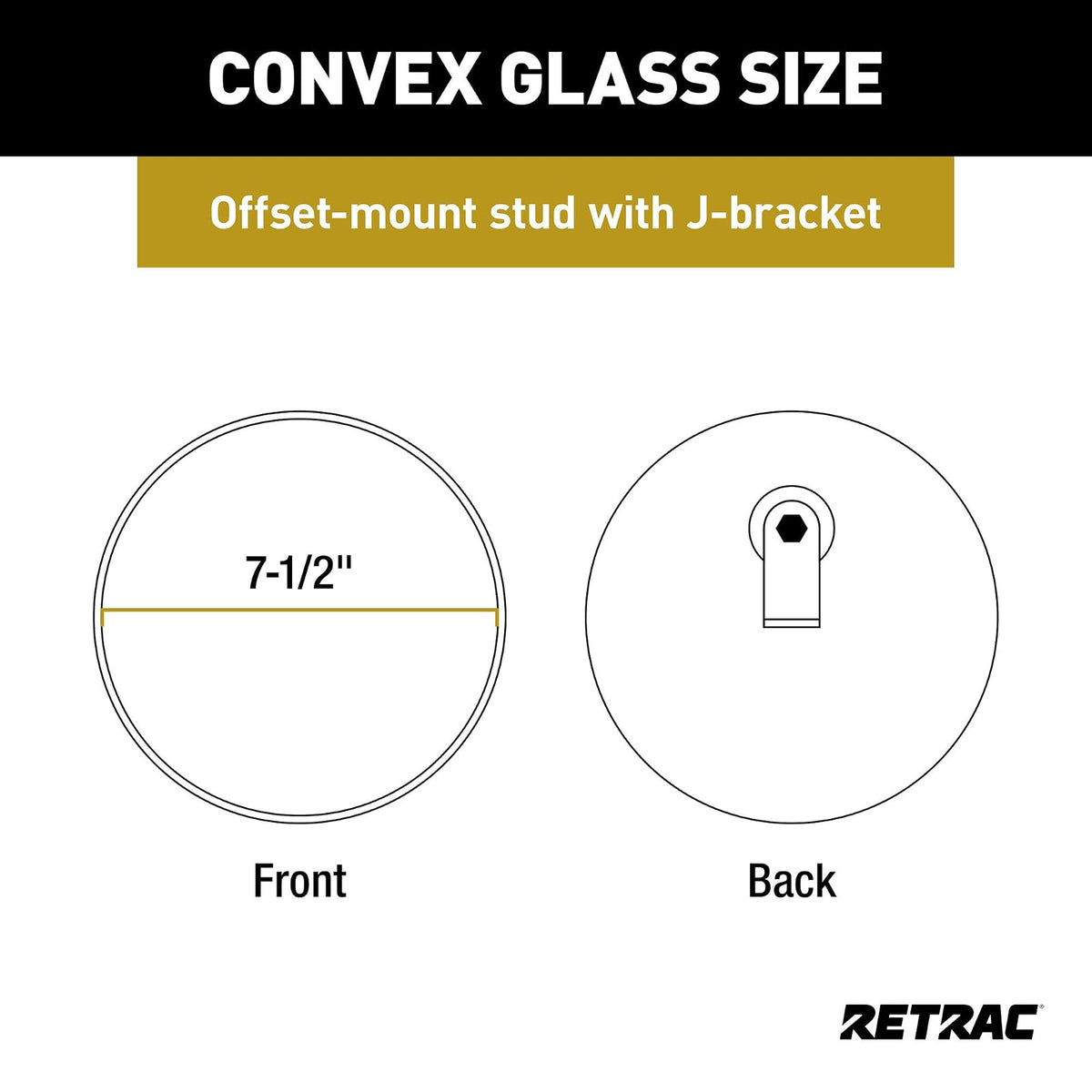 RETRAC Cabezal de Espejo Convexo de Acero Inoxidable 609838, 19 cm, con Soporte en J, Universal