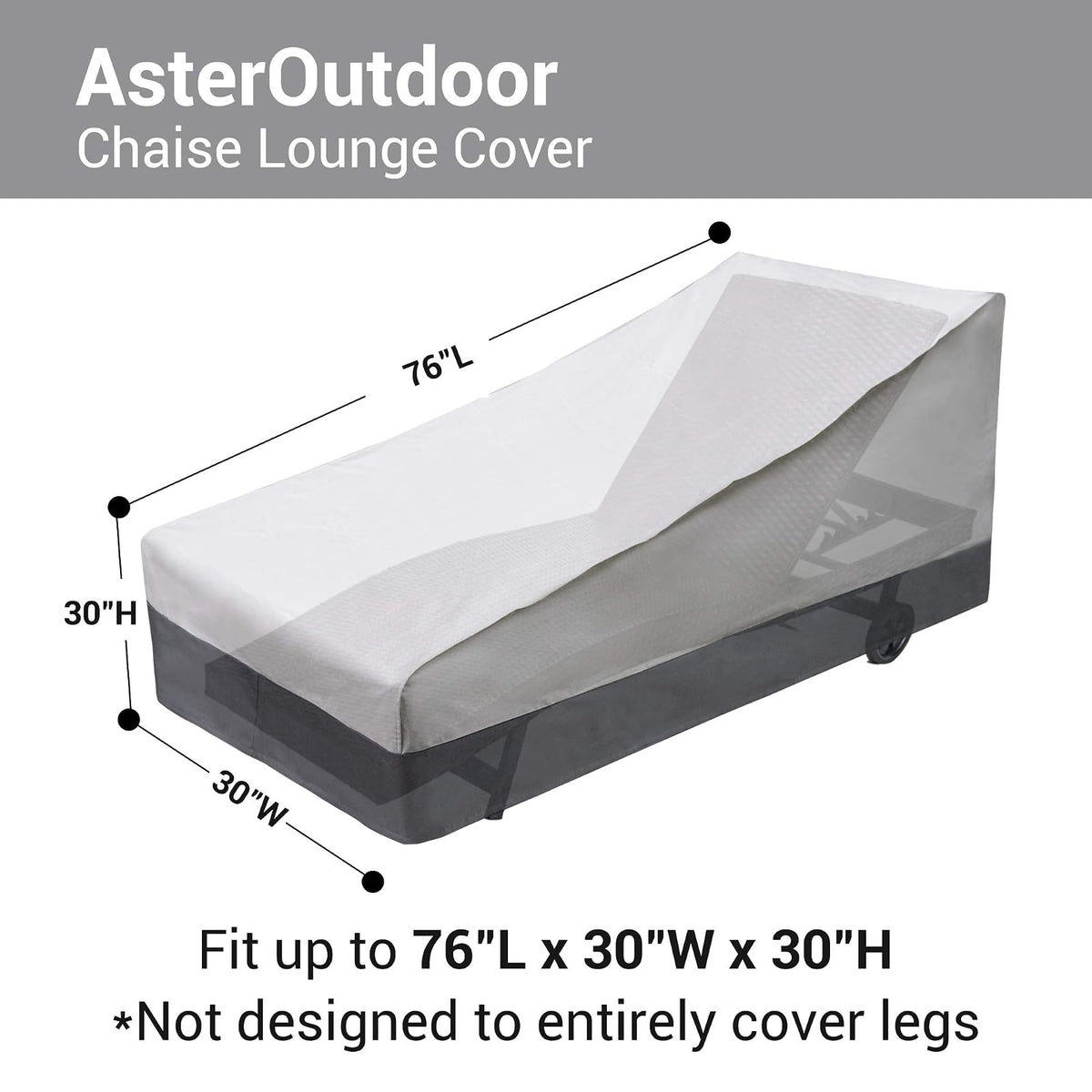 AsterOutdoor Funda impermeable para tumbona de patio, resistente tela Oxford 600D, protección UV, funda para muebles de patio o tumbona, 76 pulgadas de largo x 30 pulgadas de ancho x 30 pulgadas de alto