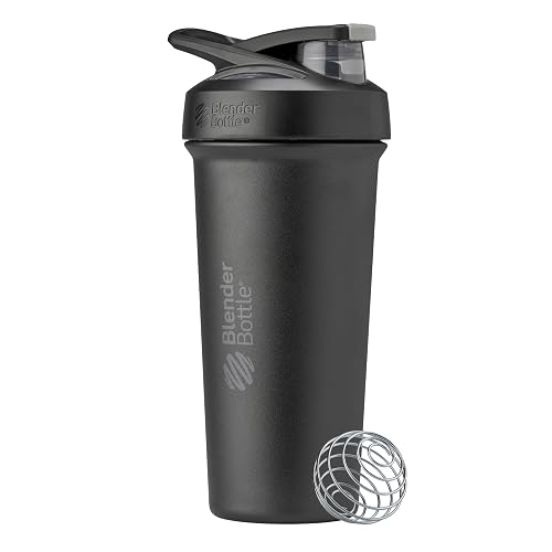 BlenderBottle Strada - Botella de agua aislada de acero inoxidable con batidor de alambre, 25 onzas, color negro
