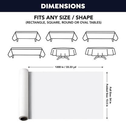 Party Essentials Rollo de Mesa de Banquete de plástico Resistente Disponible en 27 Colores, 54 Pulgadas x 100 pies con Cortador Deslizante, Blanco, (100 WH)