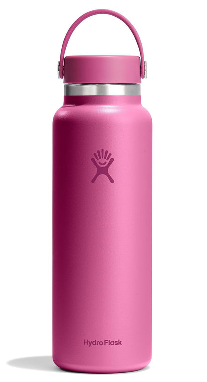 Hydro Flask - Botella de agua de acero inoxidable aislada, tapa flexible de boca ancha, no derrama, a prueba de fugas y recargable en rosa arrecife de 32 onzas - 40 onzas - Rosa - 1.2 Litros