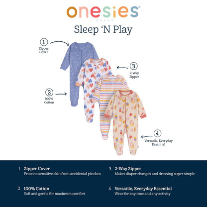 ONESIES Baby-girls 4-pack Sleep 'N Play Footies Multi Pack Mamelucos para bebés y niños pequeños Bebé-Niñas
