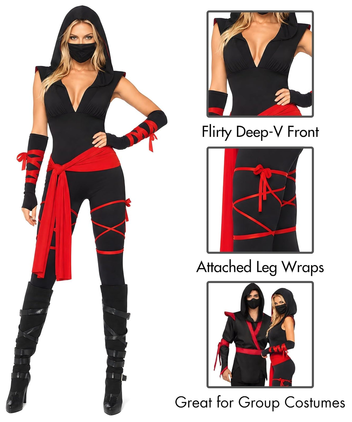 Leg Avenue 4 Pc Deadly Ninja Costume Disfraces de tamaño adulto mujeres