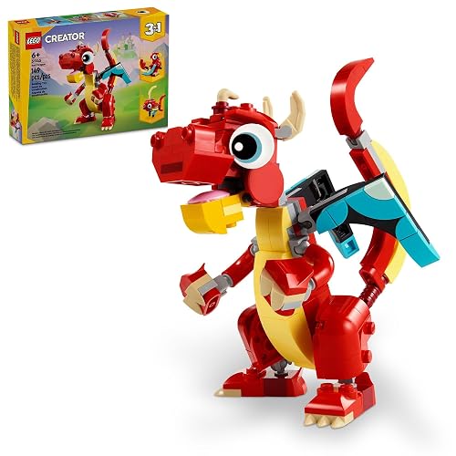 LEGO 31145 Creator 3en1 Dragón Rojo Juguete Convertible en una Figura de un pez o en un Modelo de un fénix