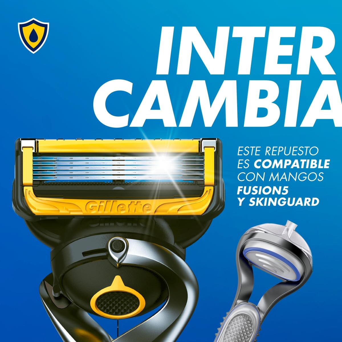 GILLETTE Proshield, Cartucho de Rastrillo para Afeitar, 4 Repuestos con 5 Hojas para Rasurar la Barba, Afeitado Más al Ras, Rastrillo para Hombre