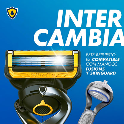 GILLETTE Proshield, Cartucho de Rastrillo para Afeitar, 4 Repuestos con 5 Hojas para Rasurar la Barba, Afeitado Más al Ras, Rastrillo para Hombre