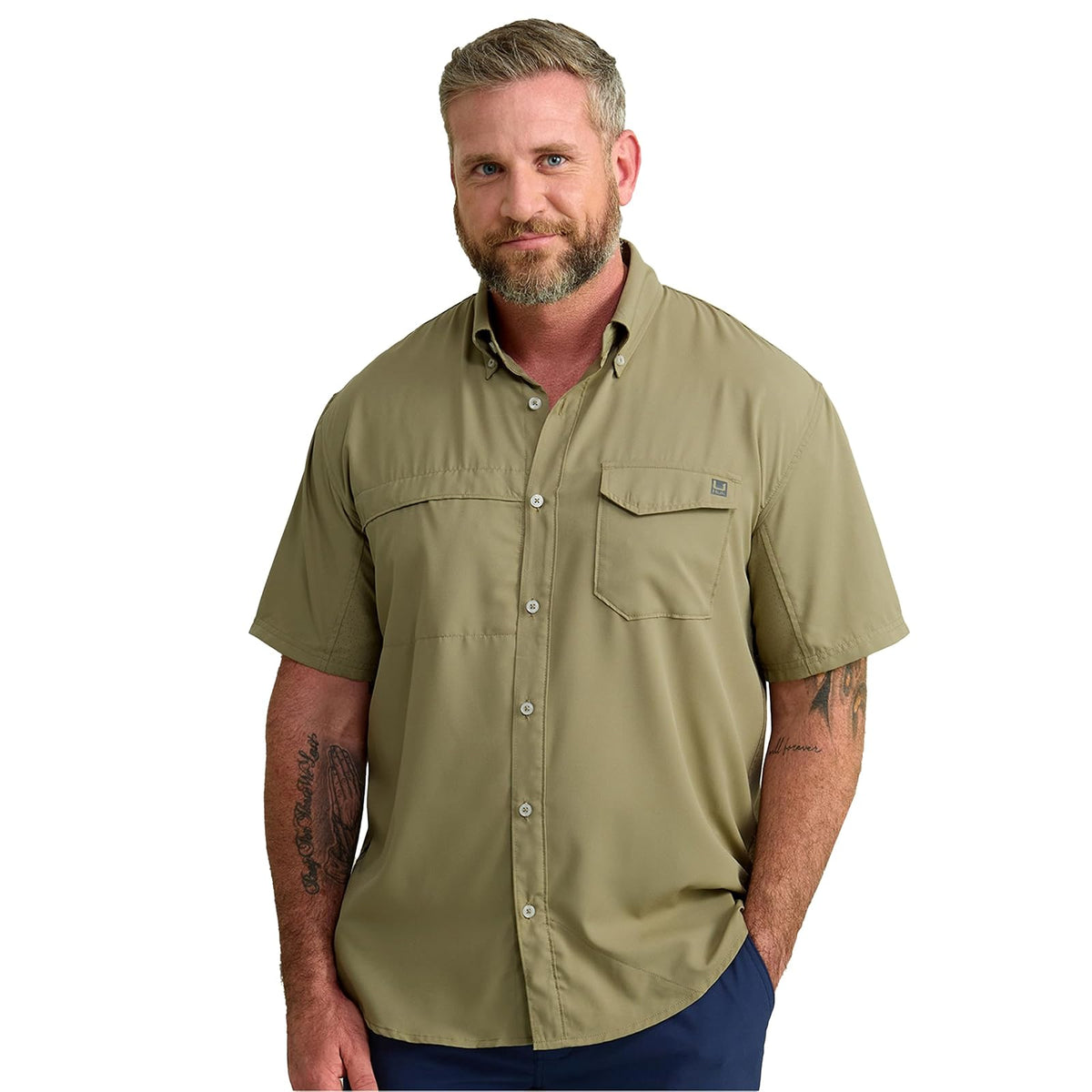 HUK Tide Point Camisa Manga Corta con Botones para Hombre - Overland Trek - M