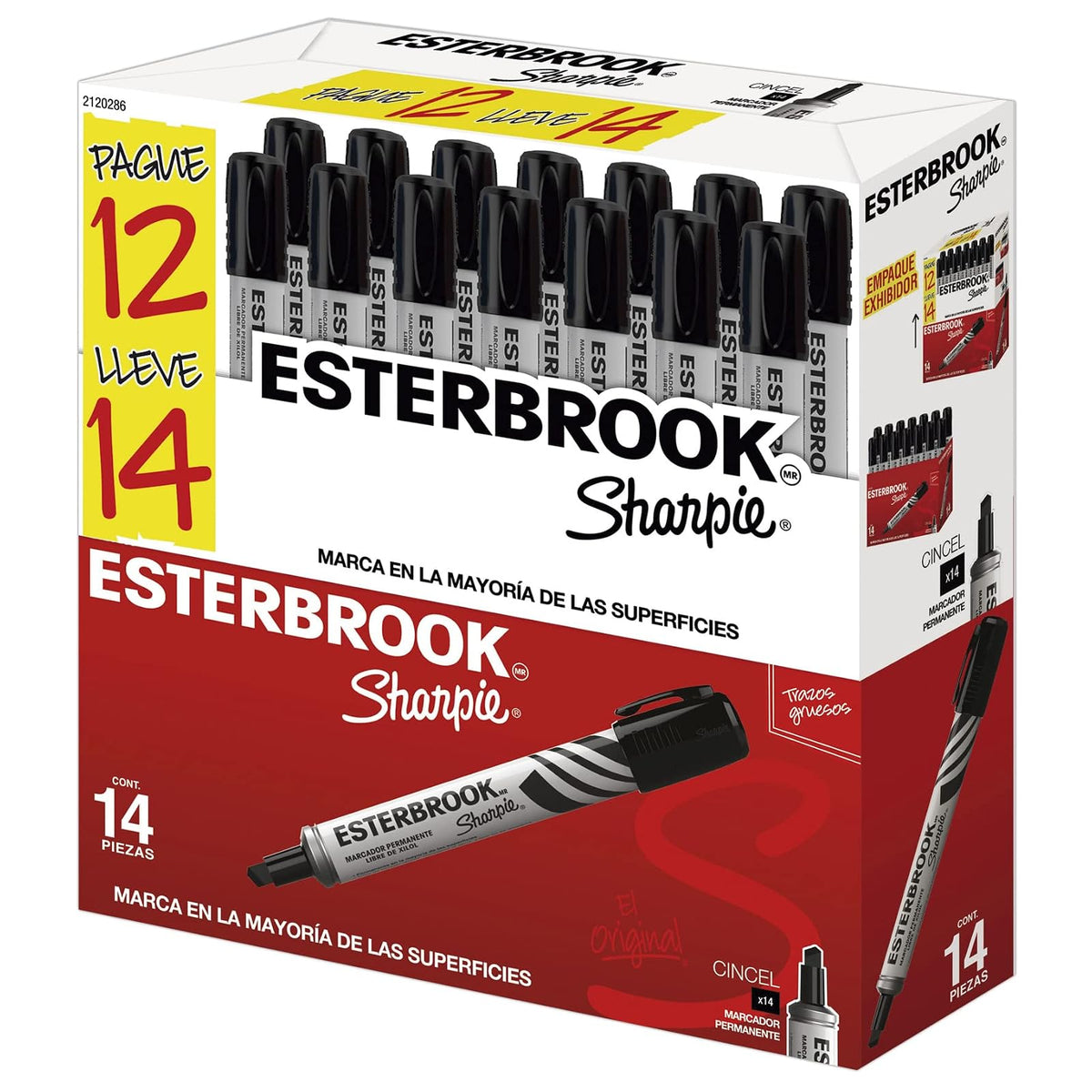 Sharpie Esterbrook Marcadores Permanentes, Punta Cincel, Negro, 14 Piezas