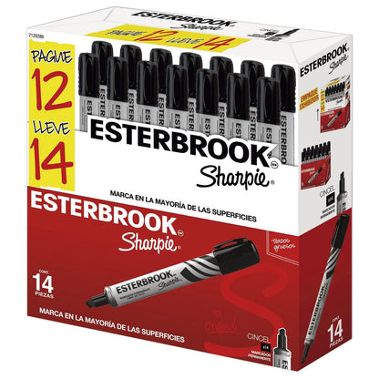Sharpie Esterbrook Marcadores Permanentes, Punta Cincel, Negro, 14 Piezas
