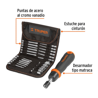 Truper JDM-26 Desarmador tipo matraca con 18 puntas y 6 dados