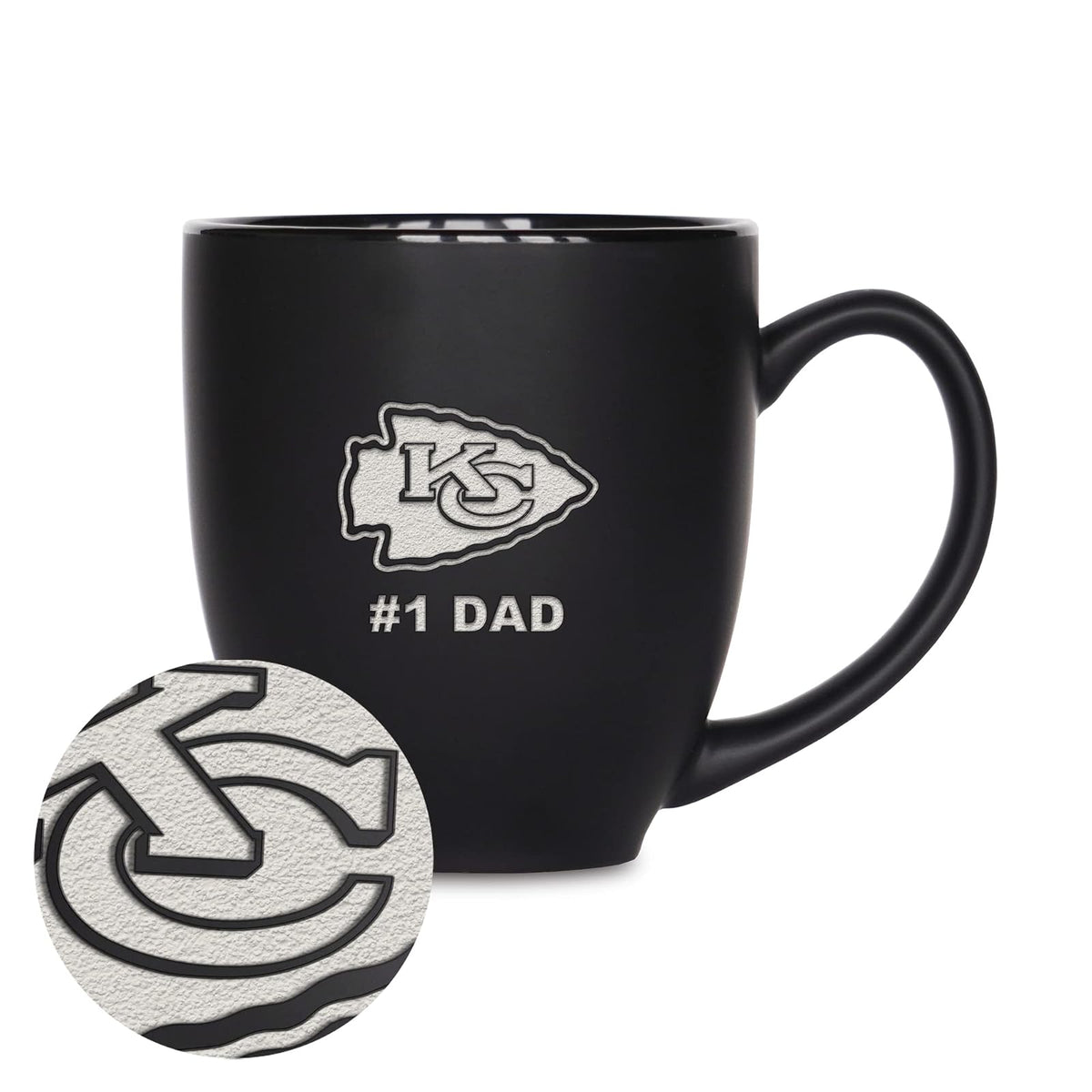 Rico Industries NFL Taza de Cerámica #1 Dad, Grabado con Láser, Negro Mate - Jefes de Kansas City