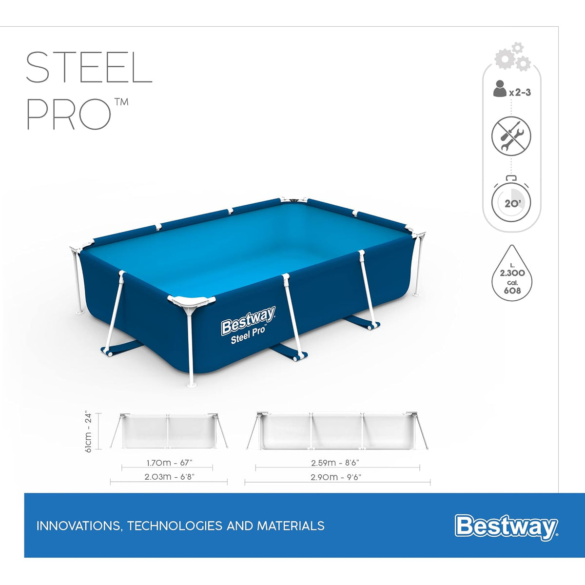 Bestway Piscina Estructural Rectangular Steel Pro 259 x 61 cm