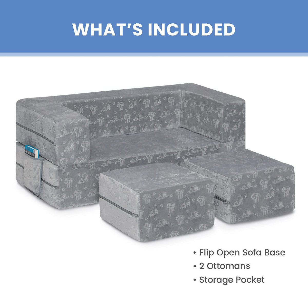 Serta Delta Children Perfect Sleeper - Juego de sofá Convertible y Juego para niños y niños, sofá Modular de Espuma y Tumbona abatible con 2 otomanos, Gris