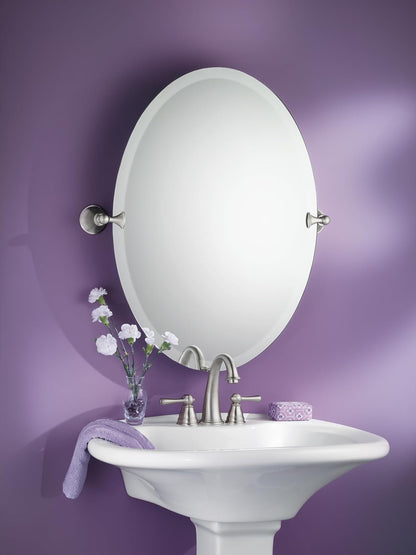 Moen Glenshire DN2692BN - Espejo de baño Giratorio sin Marco, níquel Cepillado, 26 x 22 Pulgadas, Espejo de Pared inclinable Ovalado