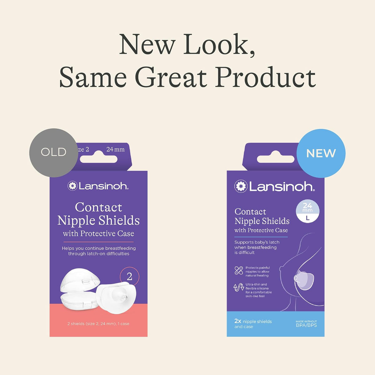 Lansinoh Nipple Shield for Breastfeeding, 2ct 24 Milimeter | Protectores de silicona ultrafinos suaves y flexibles (24 mm o 1 pulgada) para pezones sensibles y soporte de cierre