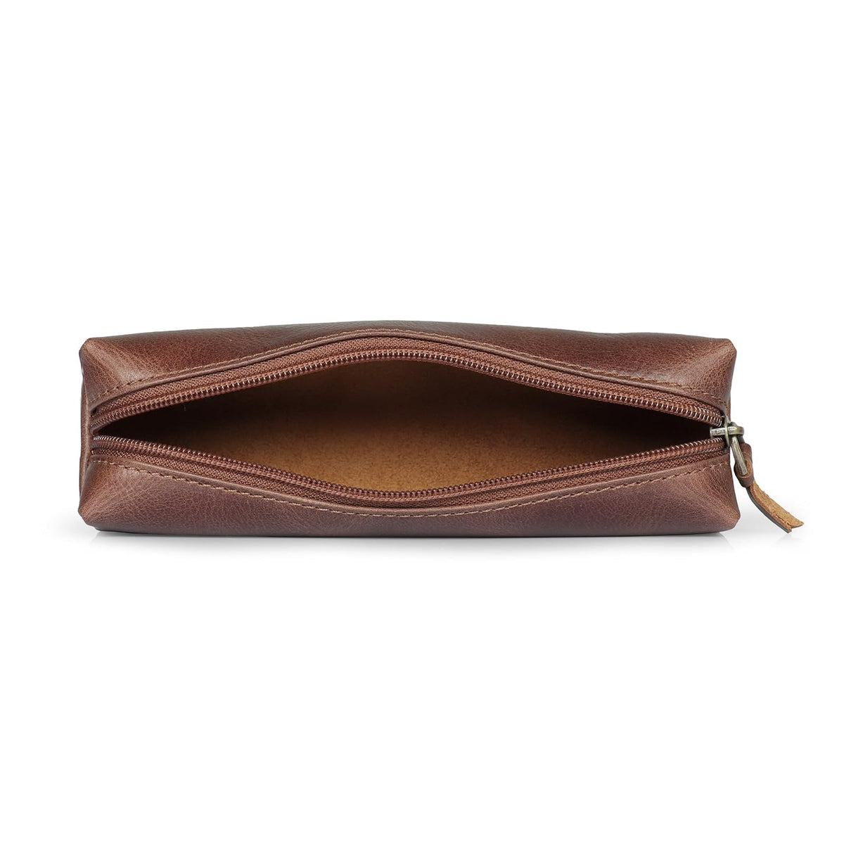 Otto Angelino Astuccio in Vera Pelle con cerniera, portapenne, borsa per cartoleria (Marrone)